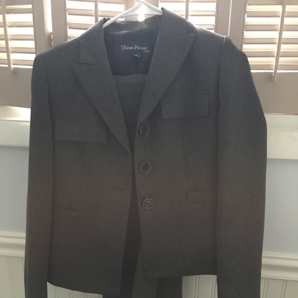 Two piece grey suit.